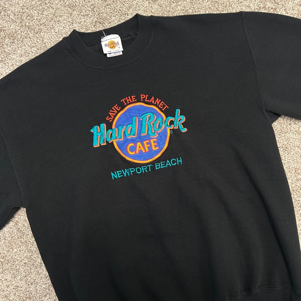 Hard Rock Cafe Newport Beach Vintage Sweatshirt L USA Embroidered Save Planet